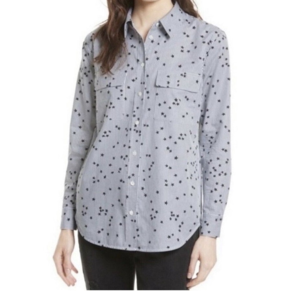 Equipment button up shirt white and navy stripe star print designer cotton